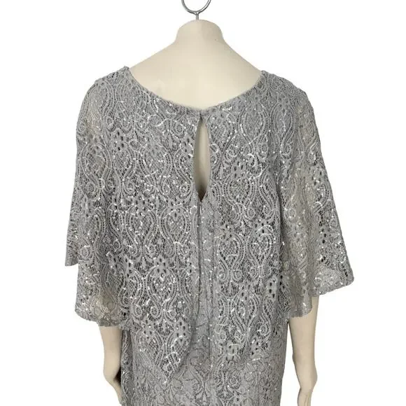 MARINA Silver Sequins & Lace Formal Maxi DressWeddingSZ 18W